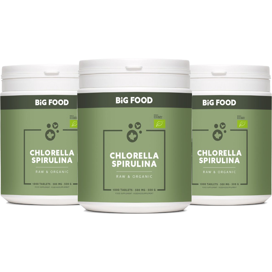 Big Food Bio Chlorella Spirulina 3x500g Voordeelpakket