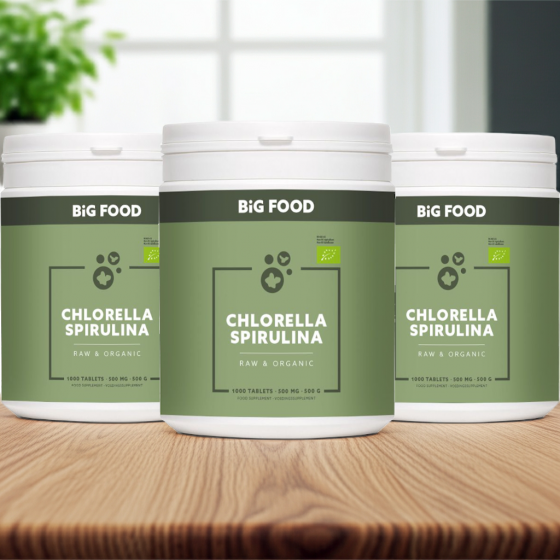 Big Food – Bio Chlorella Spirulina – 3 x 500 g – Voordeelpakket Aanbieding – Biologisch Gecertificeerde Algen