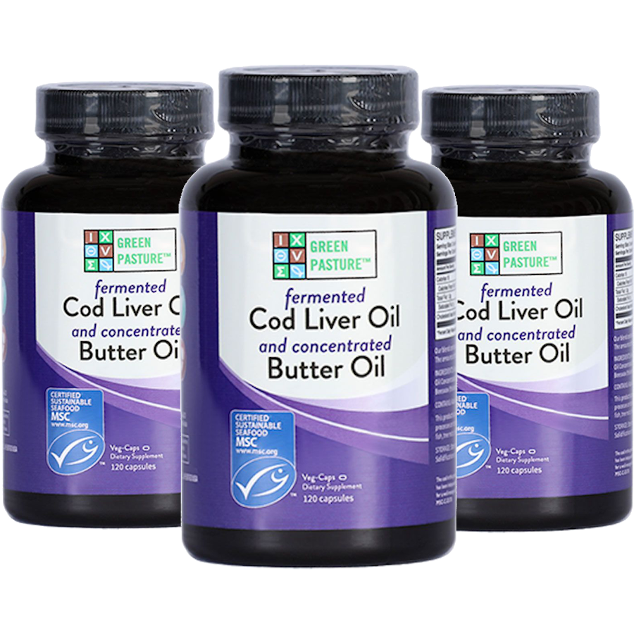 Green Pasture Gefermenteerde Levertraan boterolie 3 X 120 Caps Voordeelpakket